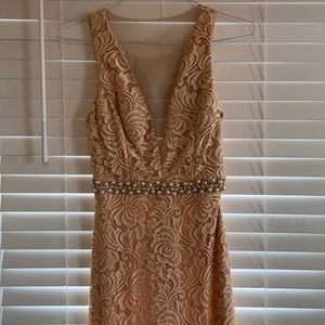 Lace dress, formal with side slit and beaded belt